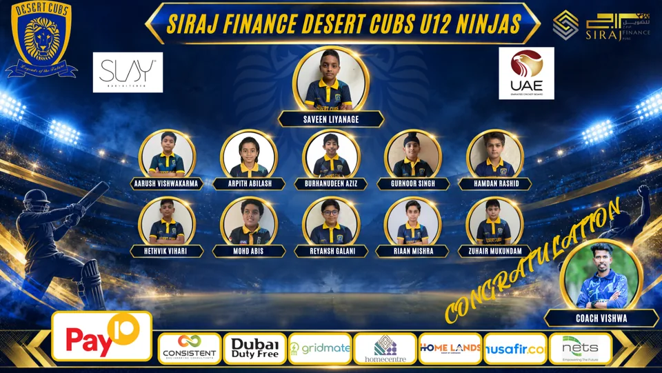 Under 12 Boys — Desert Cubs Ninjas: official 2026/27 roster graphic