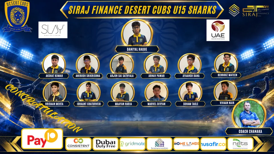 Under 15 Boys — Desert Cubs Sharks: official 2026/27 roster graphic