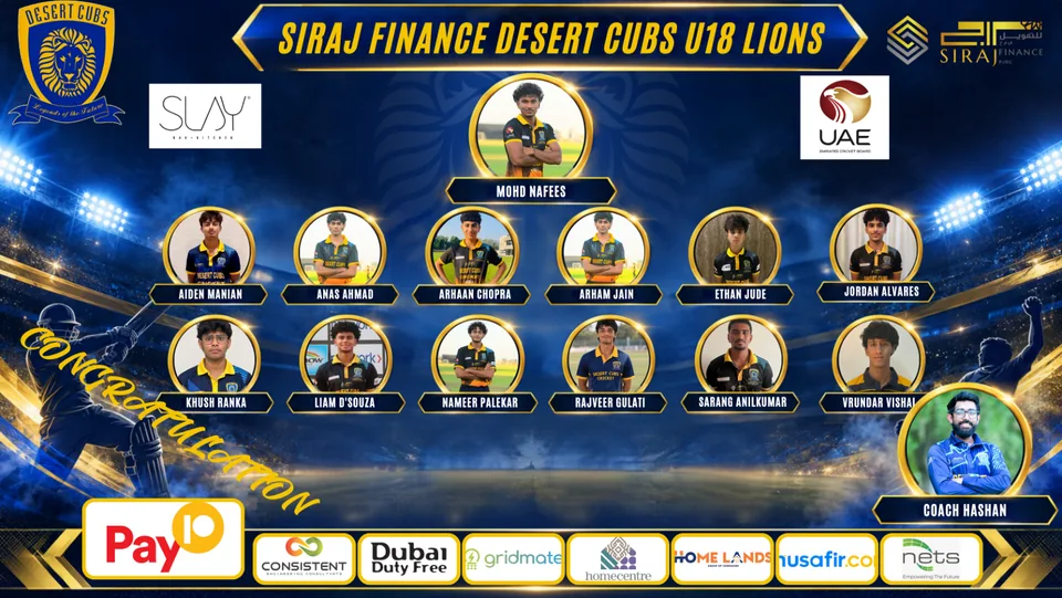 Under 18 Boys — Desert Cubs Lions: official 2026/27 roster graphic