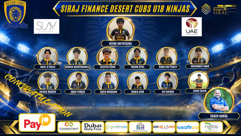 Under 18 Boys — Desert Cubs Ninjas: official 2026/27 roster graphic
